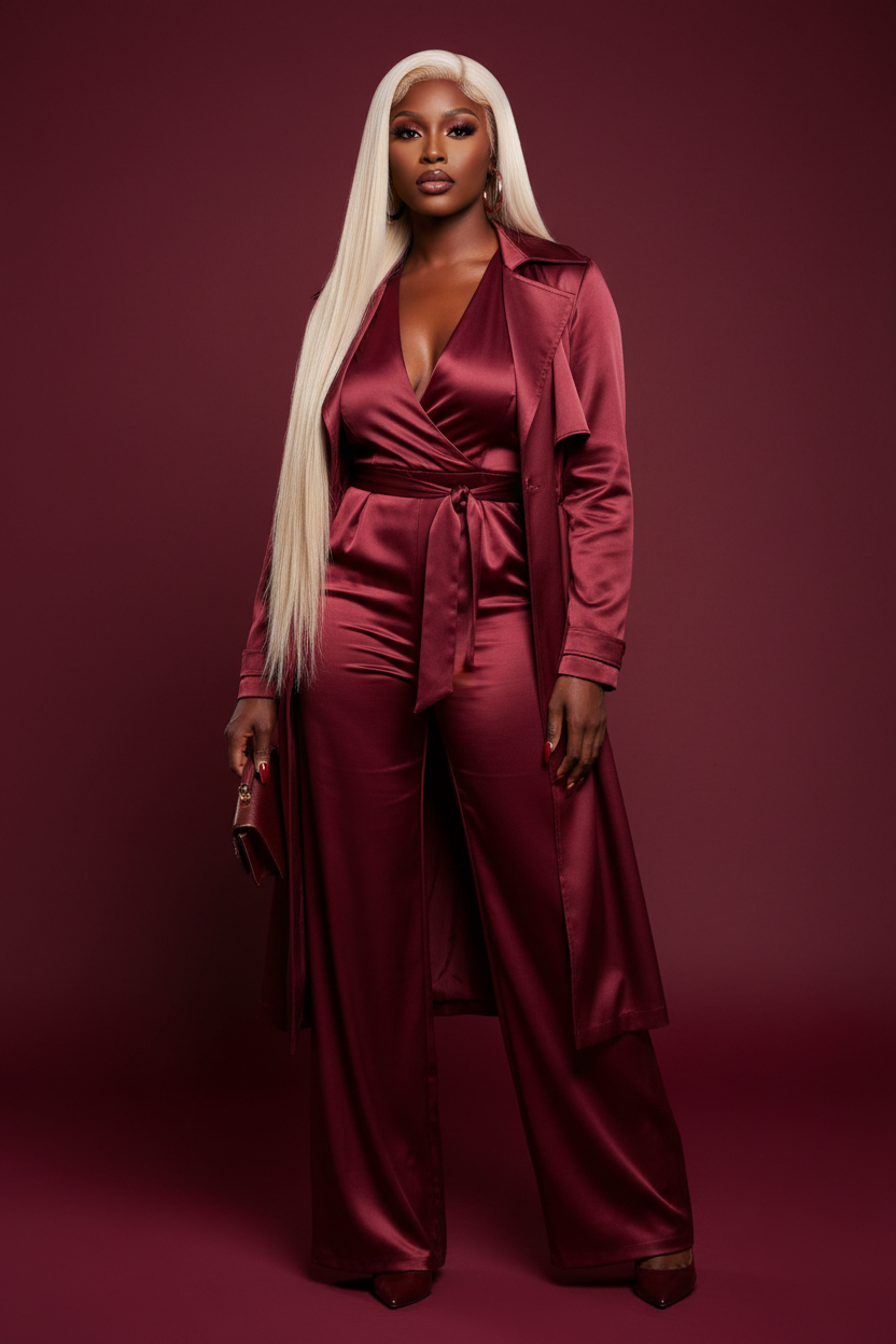 Silky Straight Platinum Blonde - Burgundy Editorial